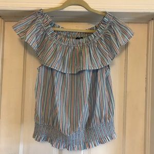 a.n.a. off the shoulder striped top smocked waist